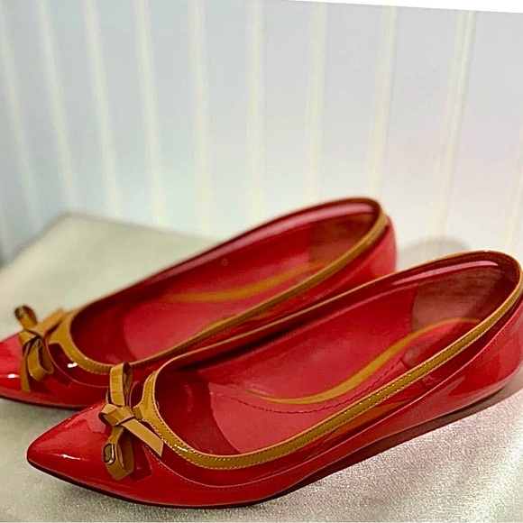 Christian Dior 38 US 7.5 Patent Leather Ballet Flats Bow...
